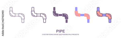 Pipe Icon, Pipe Fitting Icon, Water, Gas, Oil Pipeline, Plumbing Work Vector Art Illustration. isolated on white background