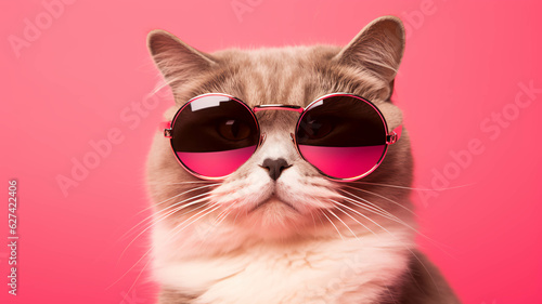 Cat Wearing Shades on a Pink Background