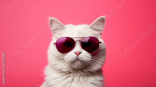 Cat Wearing Shades on a Pink Background
