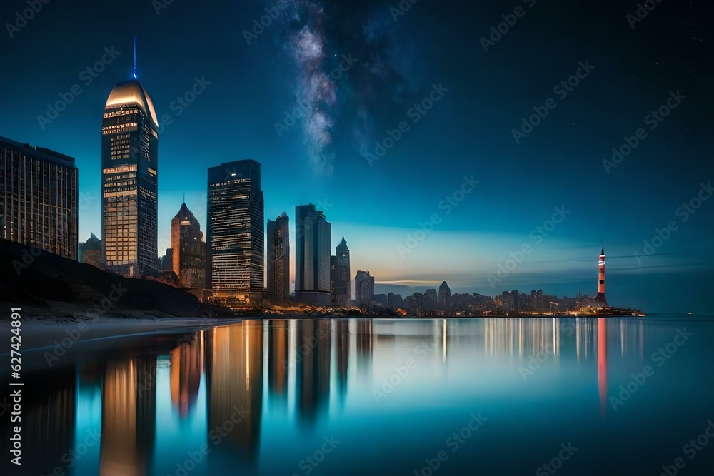 city skyline at night generated Ai.