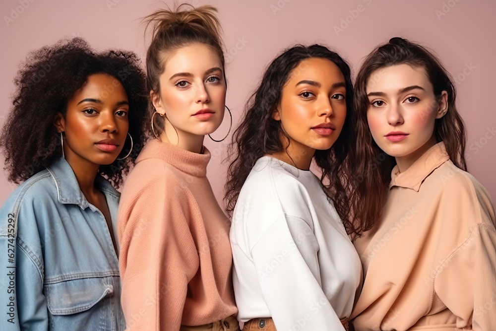 Portrait of diverse women standing together, people woman power Portrait of diverse women standing together, people woman power