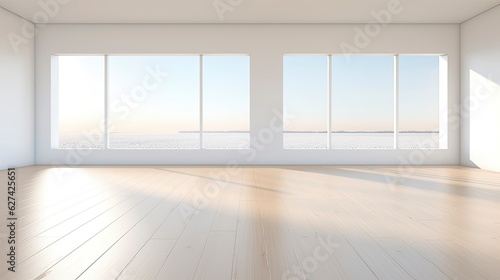 A white Empty room Surreal Minimalistic style morning light copy space, Generative AI © kanesuan