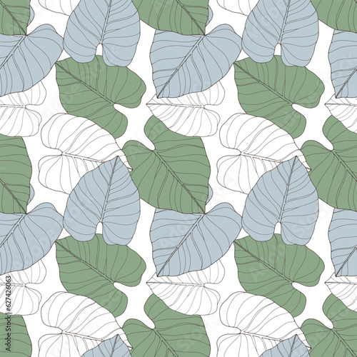 Botanical seamless pattern with leaves on a white background. Fresh spring pattern for textiles, wrapping paper, covers, backgrounds, wallpapers and presentations
