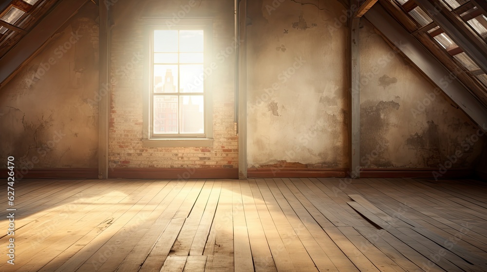 Empty room Loft style morning light copy space, Generative AI Empty room Loft style morning light copy space, Generative AI