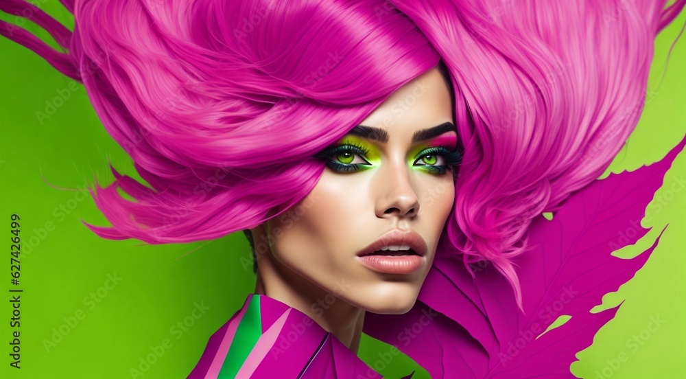 portrait of a woman with colored abstract hair, abstract colored portrait of a woman, portrait of a woman with colorful makeup, abstract Ultra HD colors, exotic colors