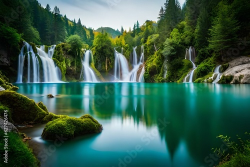 waterfall in plitvice national park generated Ai.