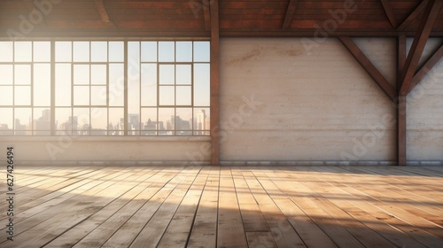 Empty room Loft style morning light copy space, Generative AI