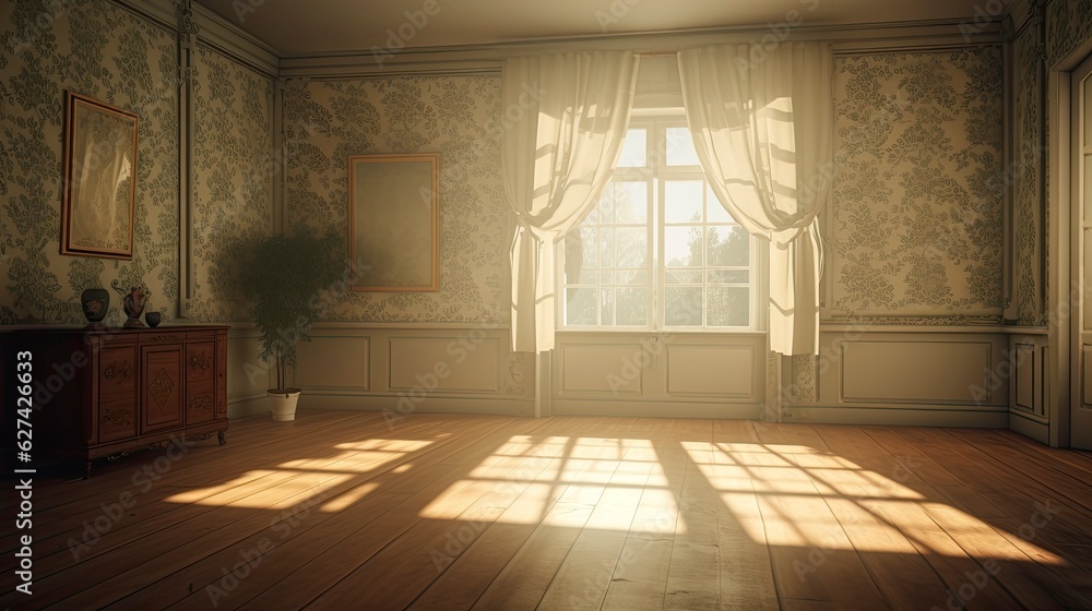 Empty room New Traditional style morning light copy space, Generative AI Empty room New Traditional style morning light copy space, Generative AI
