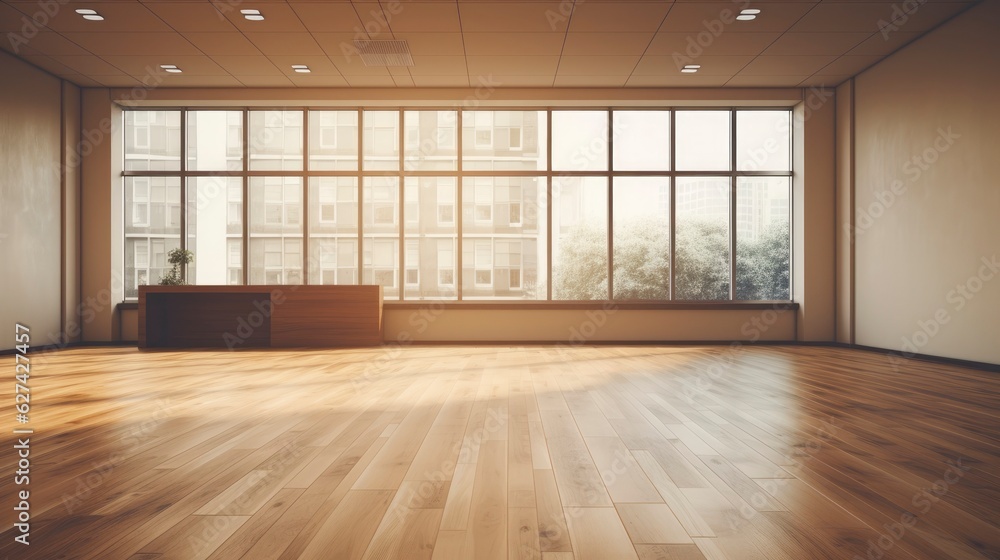 Fototapeta premium Office empty room morning light copy space, Generative AI