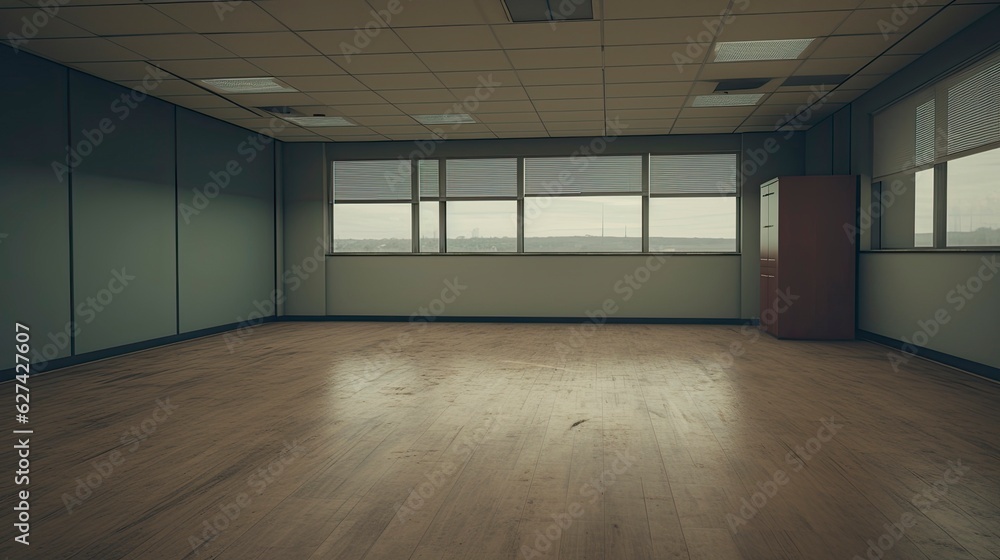 Obraz premium Office empty room morning light copy space, Generative AI