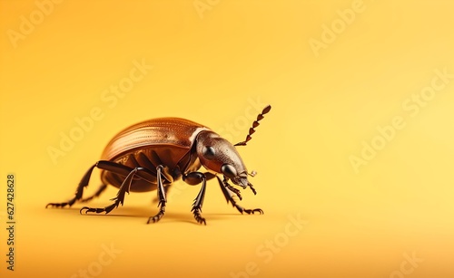 Creative Animal Concept. Macro shot of horn beetle over brown background. Generative AI. © Curioso.Photography