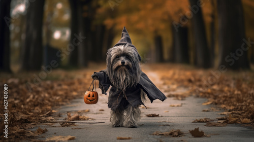 Obraz na plátne Dog in Halloween costume in the woods.