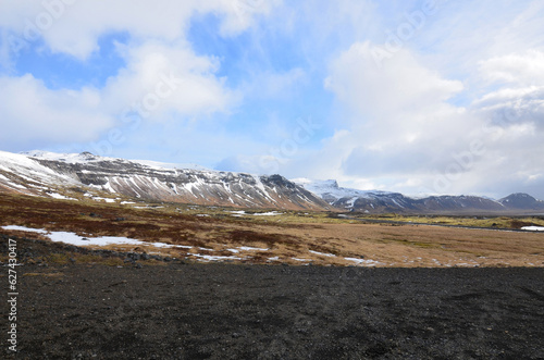 Snow Capped Mountain Range in Rural Remote Iceland