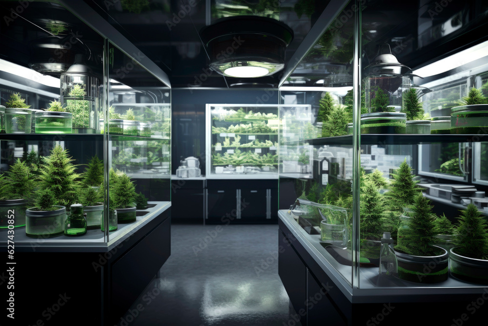 Generative AI ilustration of Development medicinal cannabis laboratory with the latest technology Generative AI ilustration of Development medicinal cannabis laboratory with the latest technology