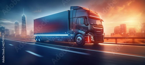 Advanced transportation technology - digital logistics, AI, network, truck 