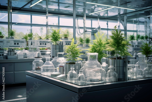 Generative AI ilustration of Development medicinal cannabis laboratory with the latest technology