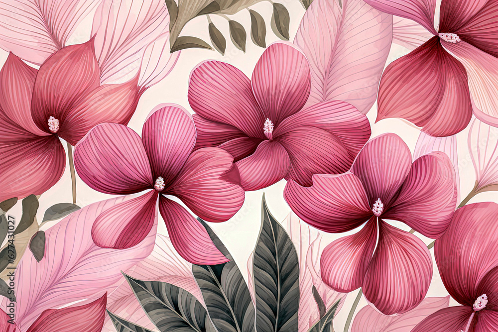Obraz premium Generative AI Illustration of Background of flowers and plants with backgrounds of various colors
