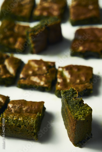 Matcha brownies. Twist on classic brownies recipe made with matcha powder and white chocolate. Moist and soft texture