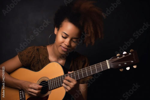 Afro-american woman playing guitar. Generative AI