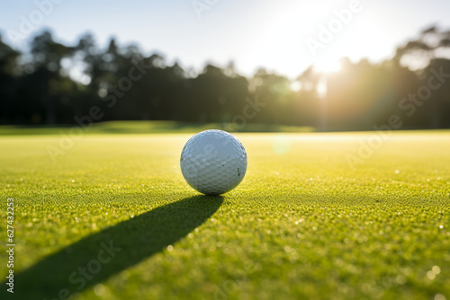 Close-up of golf ball on green. Generative AI.