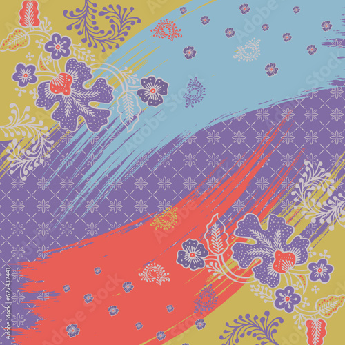 square sarf design template with abstract batik pattern