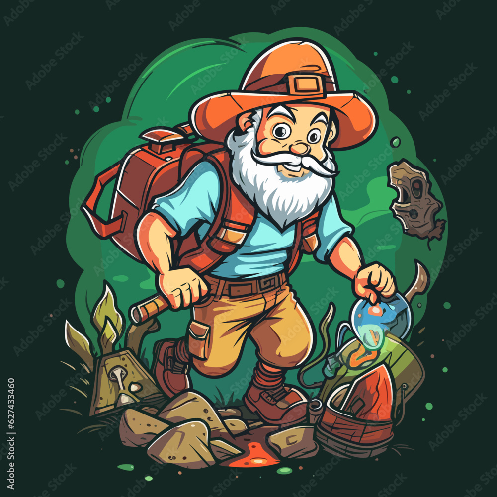 Trips to the countryside. Geocaching search for hidden treasures in nature. Cartoon vector illustration.