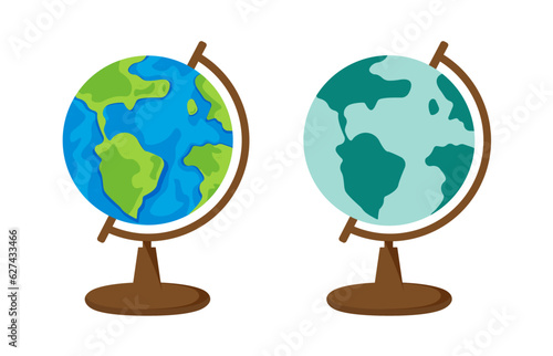 Two different vector world globes. School globe. Isolated on a white background.