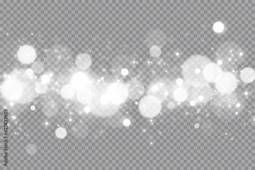 Particles of white magic dust. Shining light particles.Christmas glitter particles. Light effect on a transparent background Particles of white magic dust. Shining light particles.Christmas glitter particles. Light effect on a transparent background