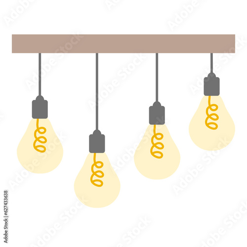 Ceiling lamp with hanging on cord bulbs, interior design element for living room or cabinet, vector