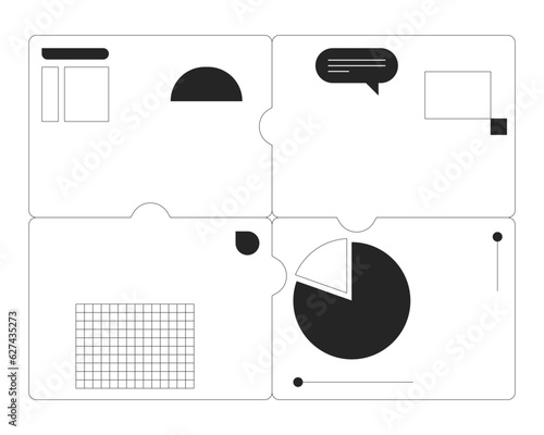 4 puzzle piece presentation slides flat monochrome isolated vector object. Business data analytics. Editable black and white line art drawing. Simple outline spot illustration for web graphic design photo