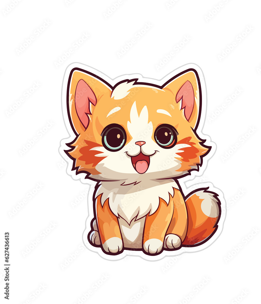 Cartoon colorful cat with ice cream on white background. Created with generative ai Cartoon colorful cat with ice cream on white background. Created with generative ai