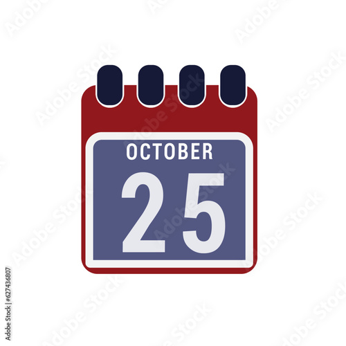 Calendar displaying day 25 (twenty-fifth) of the October - Day 25 of the month. illustration
