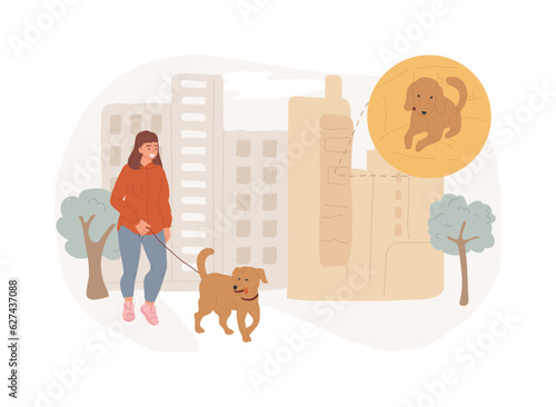 Pet in the big city isolated concept vector illustration. Keeping animal in apartment, pet walking place, dogs convenient city, rules and regulations, cleaning outdoor facility vector concept.