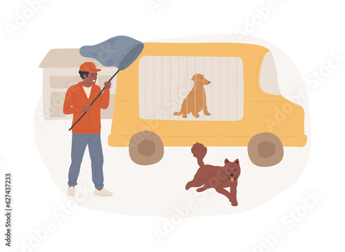 Animal control service isolated concept vector illustration. Animal population control, rescue service, catching of stray dogs and cats, dead body removal, urbanistic problems vector concept.