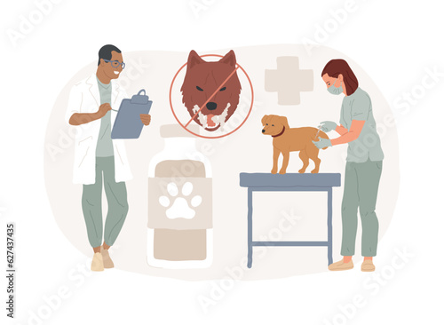 Rabies and your pet isolated concept vector illustration. Dogs rabies, home animals vaccination, pets disease prevention program, puppy vaccine protection, veterinary service vector concept.