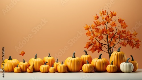 Thanksgiving background with pumpkins and autumn leaves