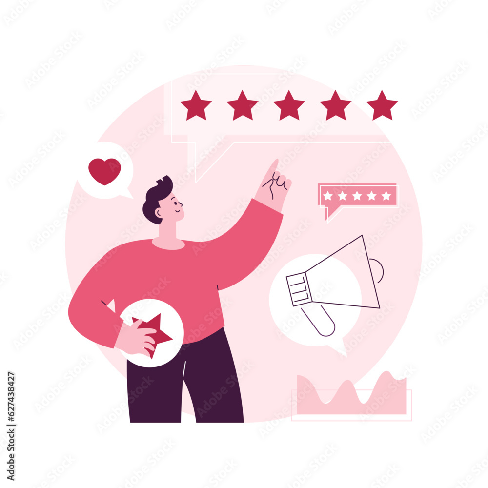 Brand reputation abstract concept vector illustration. Ranking, sales-driving strategy, advertising and public relations, online brand reputation management, minimize damage abstract metaphor. Brand reputation abstract concept vector illustration. Ranking, sales-driving strategy, advertising and public relations, online brand reputation management, minimize damage abstract metaphor.