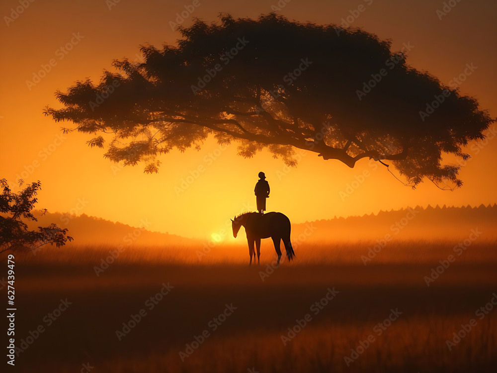 silhouette of a giraffe at sunset Generative AI silhouette of a giraffe at sunset Generative AI