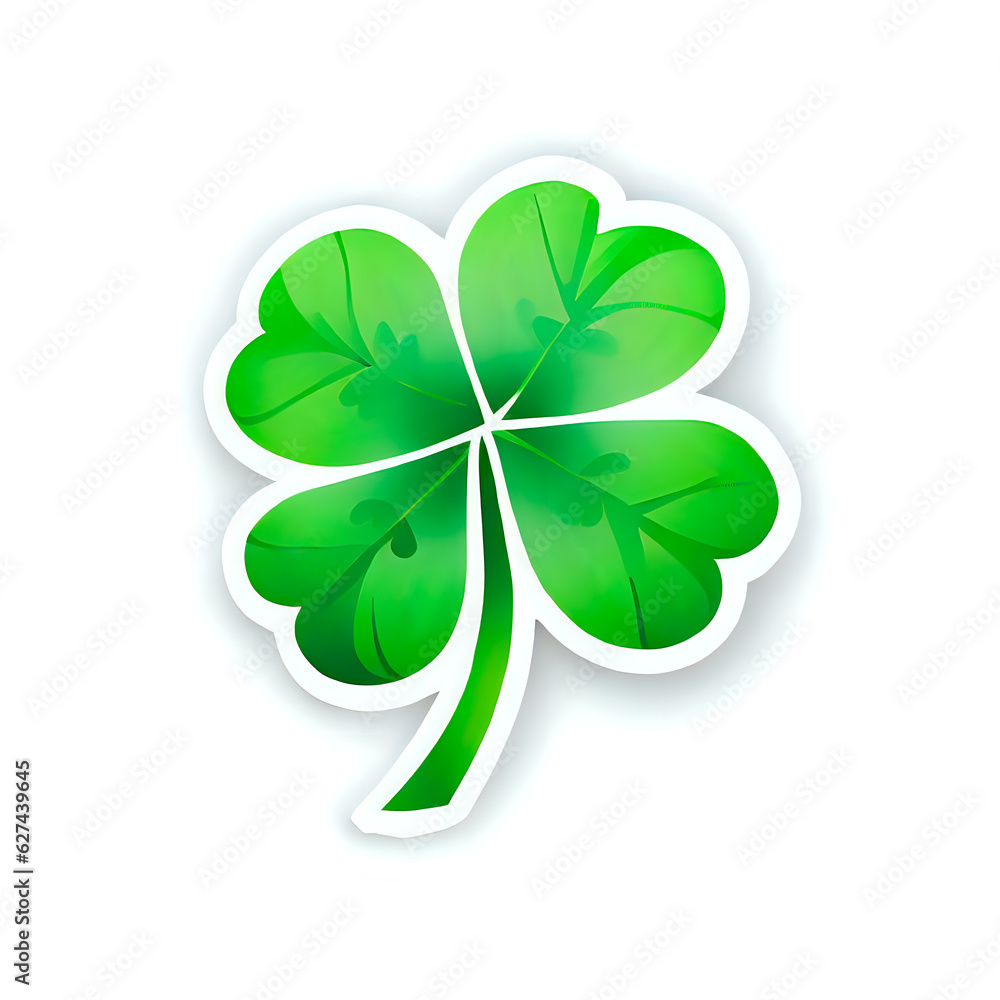four leaf clover sticker, 2D, art, animated, white background four leaf clover sticker, 2D, art, animated, white background