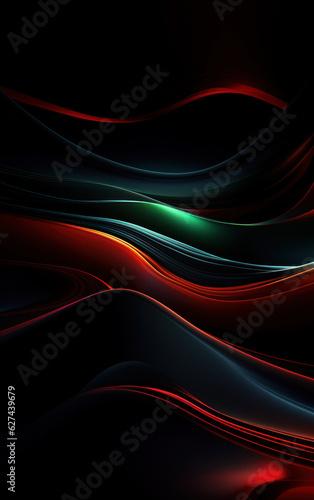 Abstract technology background, green and Red light lines and waves, illustration