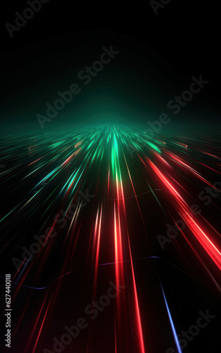 Abstract technology background with green and Red light lines and waves, illustration.