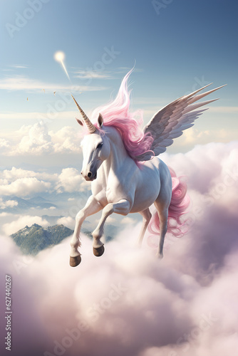 Magic unicorn over pink clouds © Anna