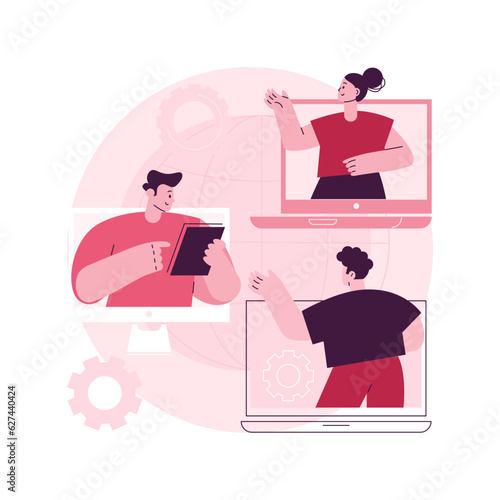 Online meetup abstract concept vector illustration. Conference call, join meetup group, video call online service, distance communication, informal meeting, members networking abstract metaphor.