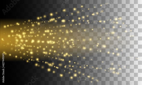 Gold bokeh and stars, sparkles, shimmer on transparent background, festive shiny background, wallpaper, for Christmas and New Year, vector illustration in eps10 format
