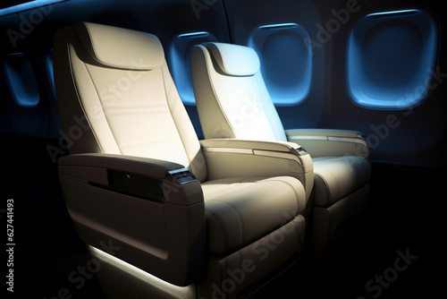 White modern seats in airplane