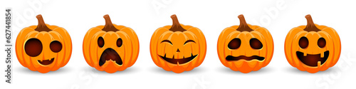 Set pumpkin on white background. The main symbol of the Happy Halloween holiday. Orange pumpkin with smile for your design for the holiday Halloween.