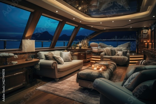 Room in the interior of a luxury yacht, bedroom in a luxury yacht, room in a luxury yacht, living room in the interior of a luxury yacht