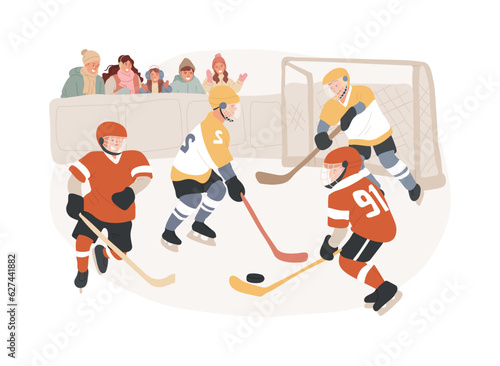 Ice Hockey isolated concept vector illustration. Ice sports equipment, professional hockey club, world championship, team training, watch tournament live, protective uniform vector concept.