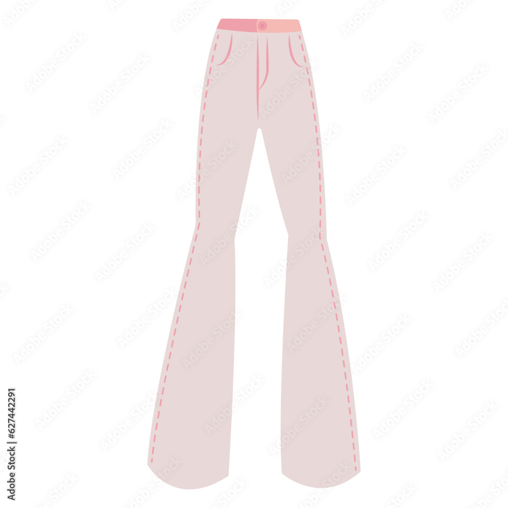 Pink trendy jeans in flat style, pretty pink doll aesthetic. Vector sketch illustration isolated on white background. Seasonal Design elements. Pink trendy jeans in flat style, pretty pink doll aesthetic. Vector sketch illustration isolated on white background. Seasonal Design elements.