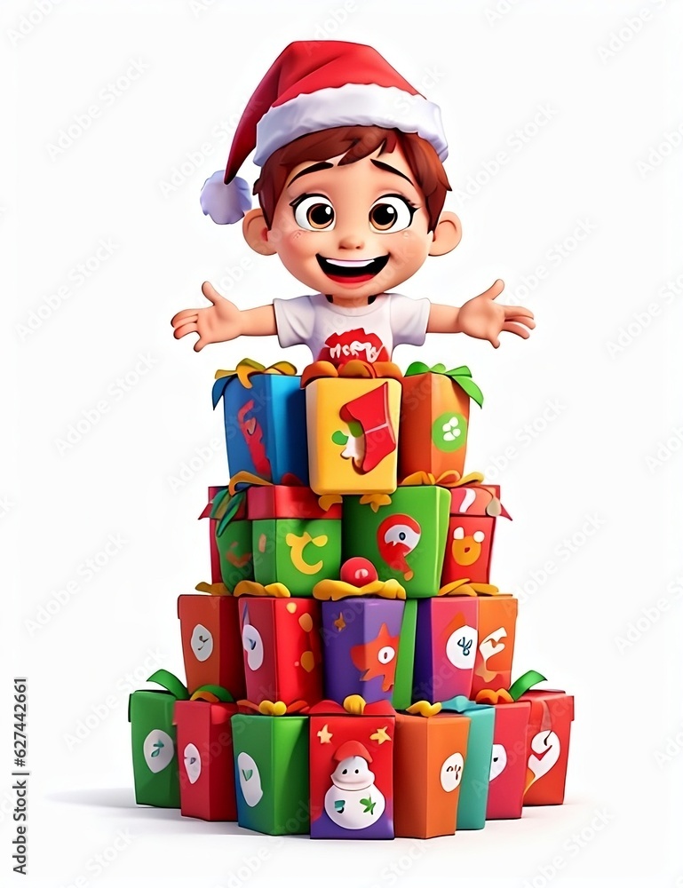 child with christmas gifts isolated white background child with christmas gifts isolated white background